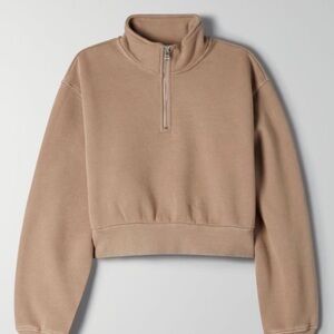 TNA Cozy Perfect 1/4 Zip Sweatshirt in Tan